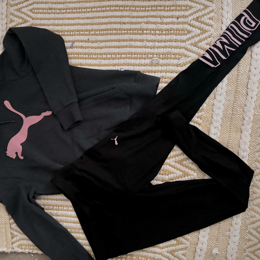 Women’s Puma set NWOT Black leggings Sz Med Charcoal hoodie Sz Large